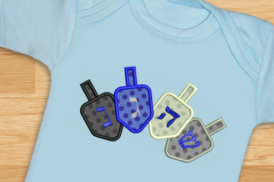 Four Hanukkah Dreidels | Applique Embroidery