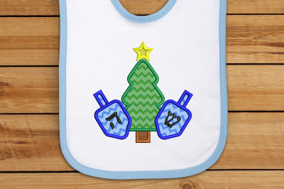 Christmas Tree and Hanukkah Dreidels | Applique Embroidery