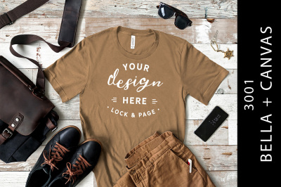 Men&#039;s Pebble Brown Bella Canvas 3001 TShirt Mockup