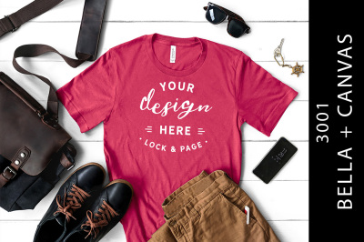 Download Men's Berry Bella Canvas 3001 T-Shirt Mockup Male Flat Lay ...