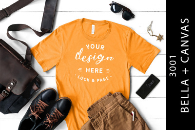 Male Burnt Orange Bella Canvas 3001 Mens T Shirt Mockup