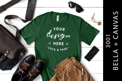 Male Evergreen Bella Canvas 3001 Men&#039;s T-Shirt Mockup