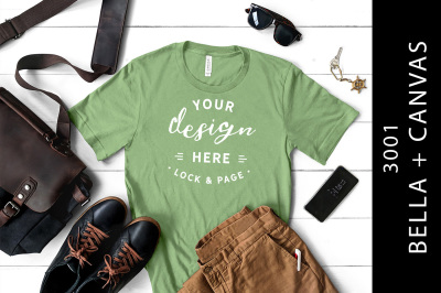 Masculine T-Shirt Mockup Bella Canvas 3001 Leaf Flat Lay