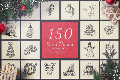 150 Hand Drawn Elements -Christmas-