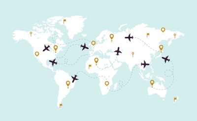 World map plane tracks. Aviation track path on world map&2C; airplane rou