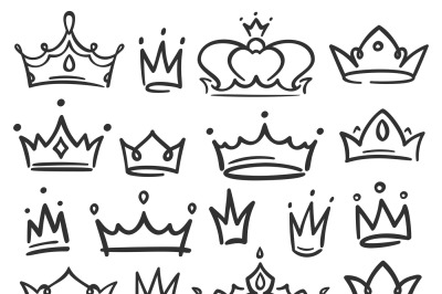 Sketch crown. Simple graffiti crowning, elegant queen or king crowns h