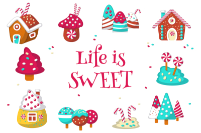 Sweet candy icon set & patterns