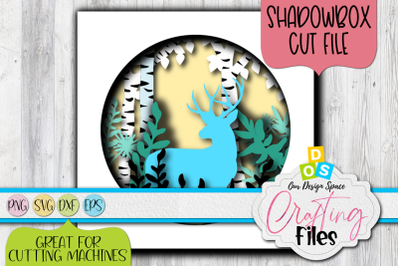 Christmas Deer 3D Shadow Box Square SVG, DXF and EPS file