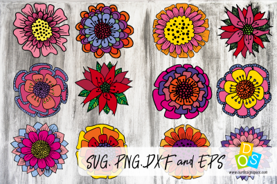 12 Doodle Christmas Flowers SVG, PNG, DXF and EPS files