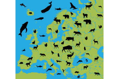 Animals on the map of Europe