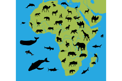 Animals on the map of Africa