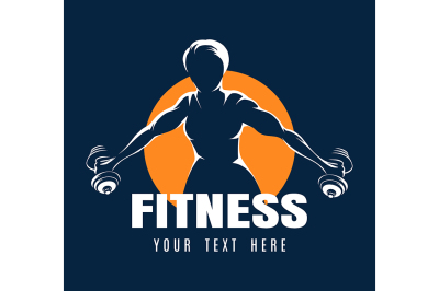 Training woman Fitness Emblem on Black Background