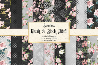 Blush and Black Floral Patterns Digital Paper