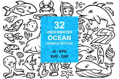 32 Underwater Ocean Doodles