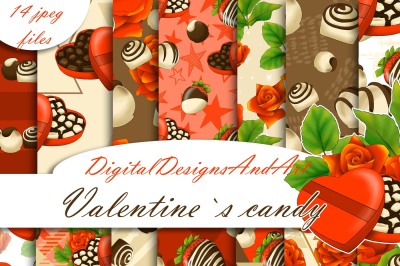 Valentine`s candy digital paper