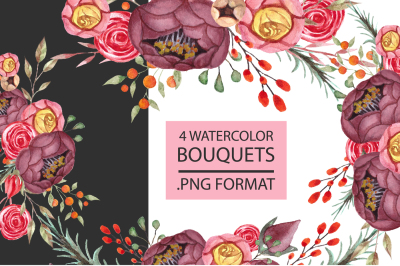 Watercolor bouquets clipart