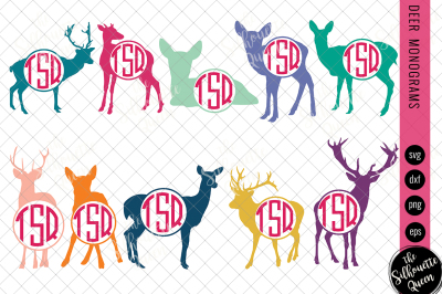 Deer Svg&2C; Monogram Svg&2C; Circle Frames&2C; Cuttable Design&2C; Cut files&2C; Sil