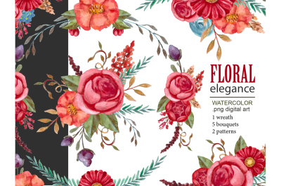 Floral clipart, wreath, patterns