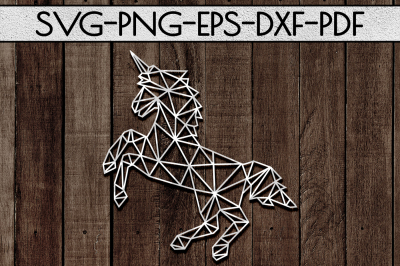 Geometric Unicorn SVG Cutting File, Kids Card Template, DXF, PDF