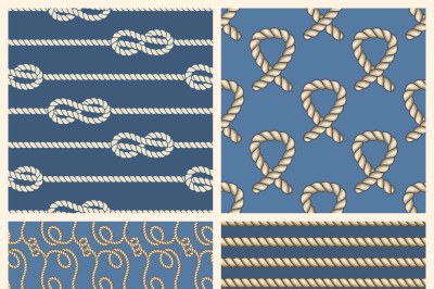 Marine ropes vector seamless patterns set