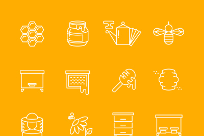Honey apiary vector thin line icons set