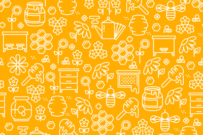 Honey thin line vector seamless pattern