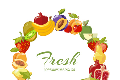 Fruits healthy eating vector frame isolated over white
