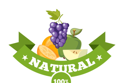 Natural fresh food&2C; fruits logo badge vector template