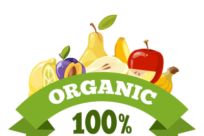 Natural fresh food&2C; fruits logo badge vector template