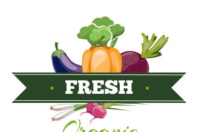Natural fresh food&2C; vegetables logo badge vector template