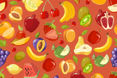 Scattered fruits summer vector seamless pattern