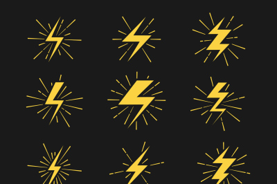 Lightning bolts vector icons set