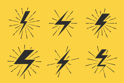 Lightning bolts vector icons set
