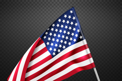 American banner wavy flying flag&2C; USA flag isolated on transparent bac