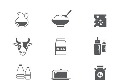 Diary products, milk vector icons set