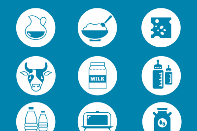 Diary products, milk vector icons set