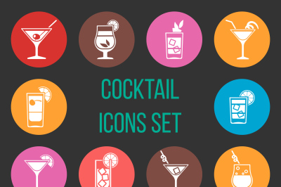 Colorful cocktail vector icons set