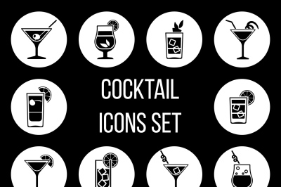 Cocktail vector icons set in black and white