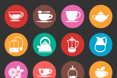 Colorful tea thin line vector icons set