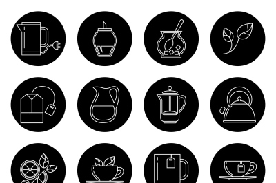 Tea thin line vector icons set in black and white