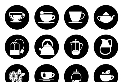 Tea vector icons set in black and white