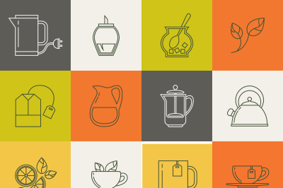 Multicolor tea line vector icons set