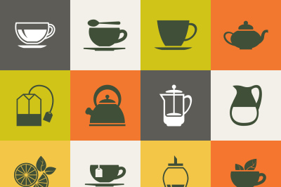 Multicolor tea vector icons set