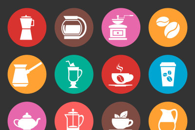 Colorful coffee vector icons set