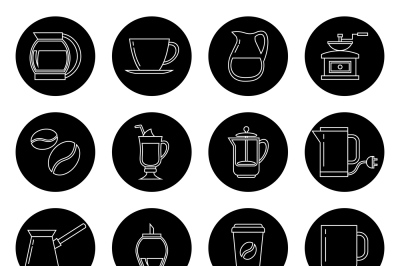 Coffee thin line vector icons set in black and white