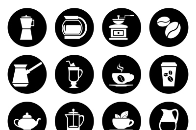 Coffee vector icons set in black and white