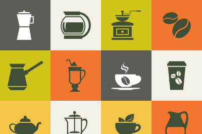 Multicolor coffee vector icons set