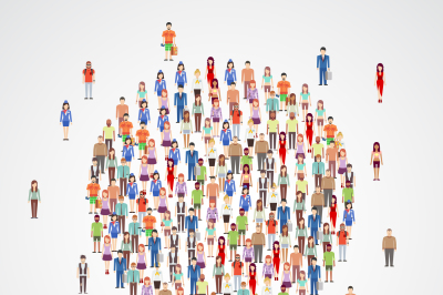 Large people crowd in circle shape. Society, people community vector c