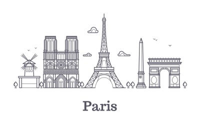 French architecture, paris panorama city skyline vector outline illust