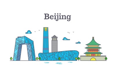 Vector cityscape of china Beijing city landmarks. Color Beijing skylin